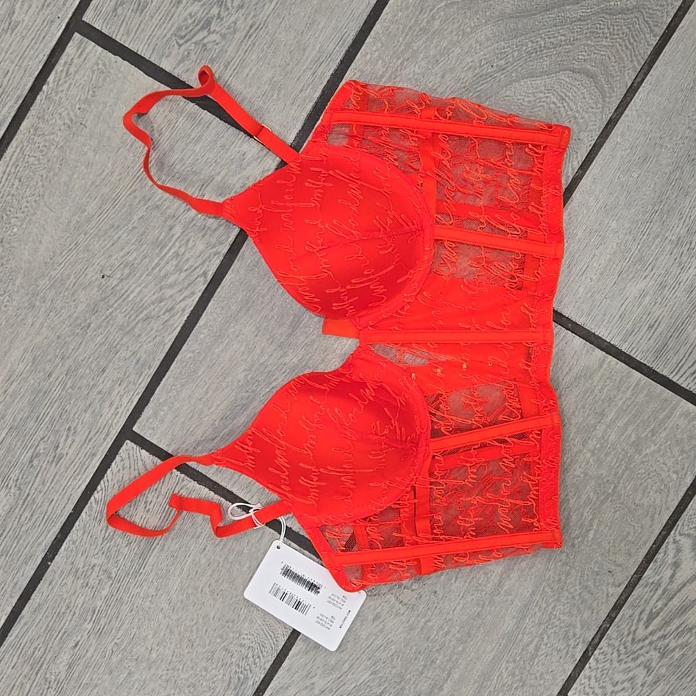 Wolford Red Glow Bustier Top – Lace Corset Bralette (Size 75B / 34B) NWT